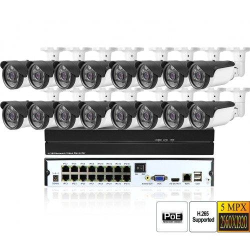 IP комплект видеонаблюдения на 16 камер 5Mpx H.265 POE для самостоятельной установки DIY