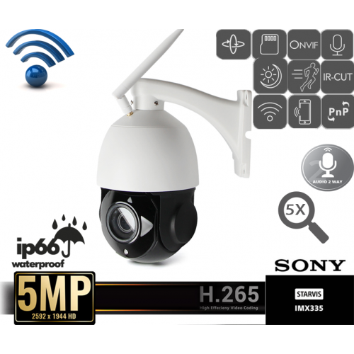 Уличная беспроводная поворотная IP PTZ камера WIFI 5Mp Sony CMOS 5x ZOOM 