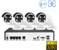 IP комплект видеонаблюдения на 4 камеры 2Mp FullHD 1080p POE 2-way audio